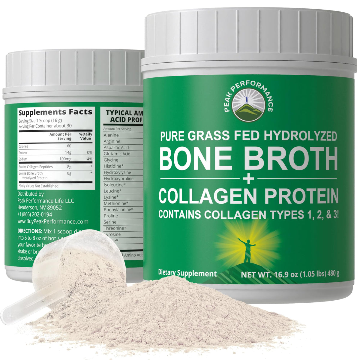 Peak Performance Hydrolyzed Bone Broth and Collagen Unflavored Protein Peptides Powder Contains All Collagen Types: 1, 2, and 3. Pure Pasture, Raised Grass Fed, Paleo Friendly, Gluten + Dairy Free Peak PerformanceBuy Supplements Australia
