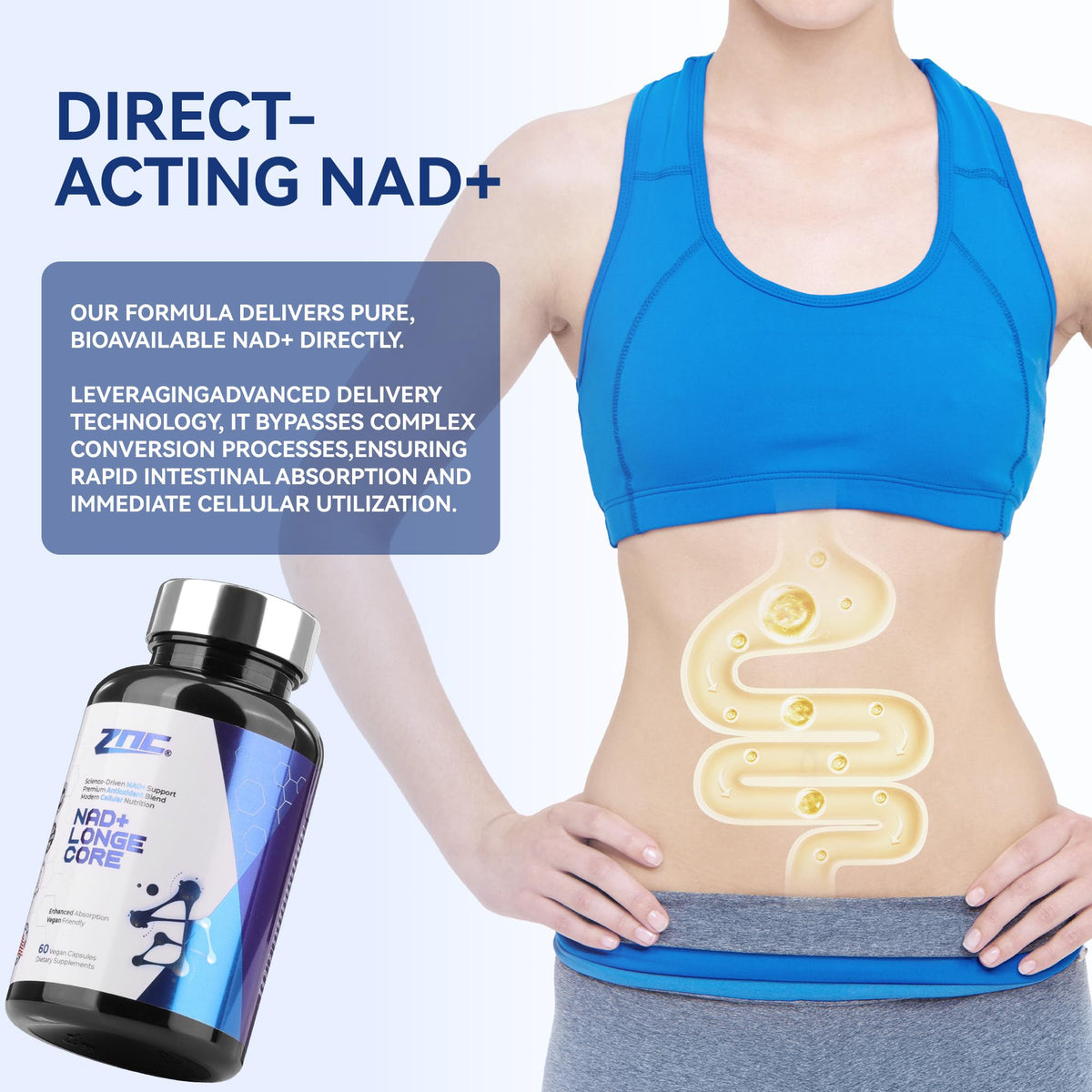ZNC®10-in-1 NAD+ Supplement with Liposomal NAD, Urolithin A & Resveratrol for Energy & Cellular Repair - 60 Vegan Capsules ZNCBuy Supplements Australia