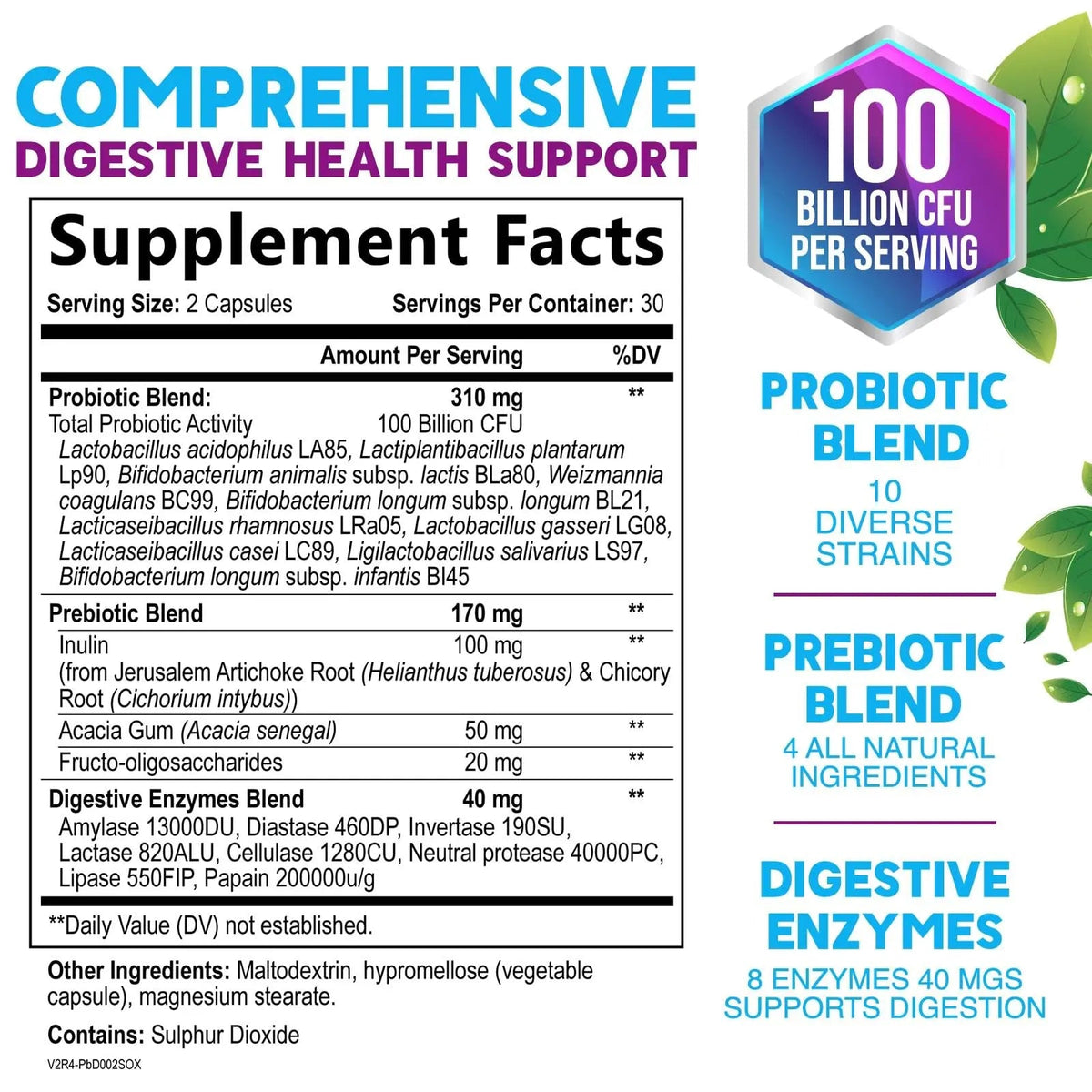 Probiotics 100 Billion CFU Per Serving - 10 Probiotic Strains & Prebiotics - Digestive Gut Health, Immune Support & Occasional Constipation, Gas & Bloating - Daily Supplement For Adults - 60 Capsules Nature's NutritionBuy Supplements Australia