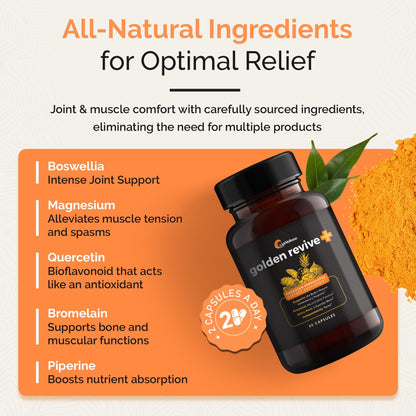UpWellness Golden Revive + Joint Support Supplement Featuring Turmeric with Black Pepper, Quercetin, and Magnesium- Turmeric Boswellia Supplement