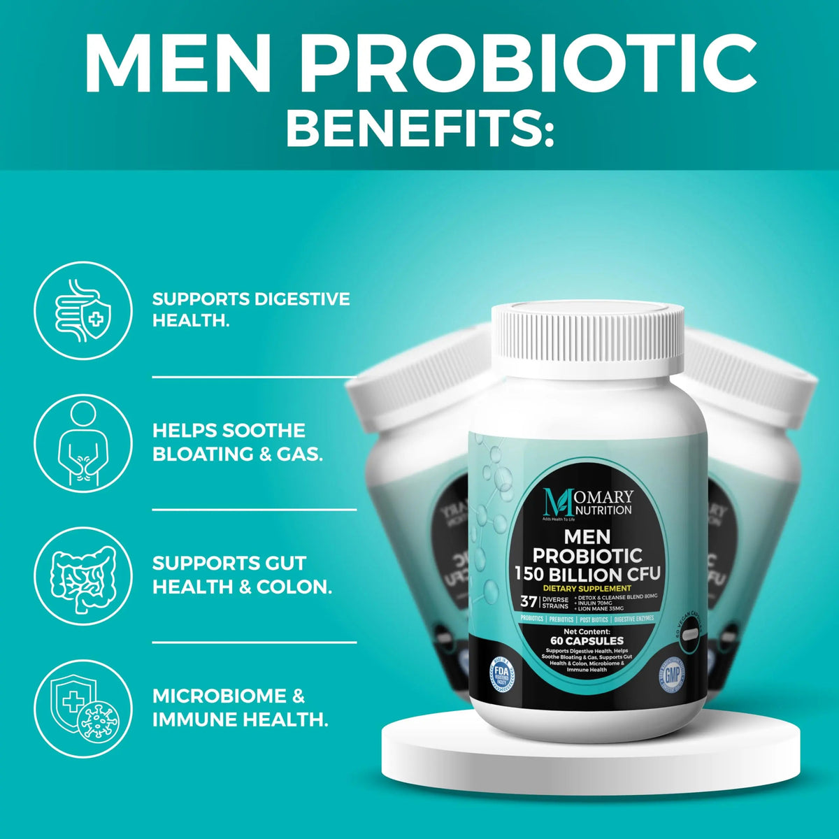 8-in-1 Bio Cultures Complex for Men – 150 Billion CFU Probiotics with 37 Diverse Strains, Organic Prebiotics, Postbiotics & Digestive Enzymes – Supports Digestive Balance & Gut Microbiome MOMARY NUTRITIONBuy Supplements Australia