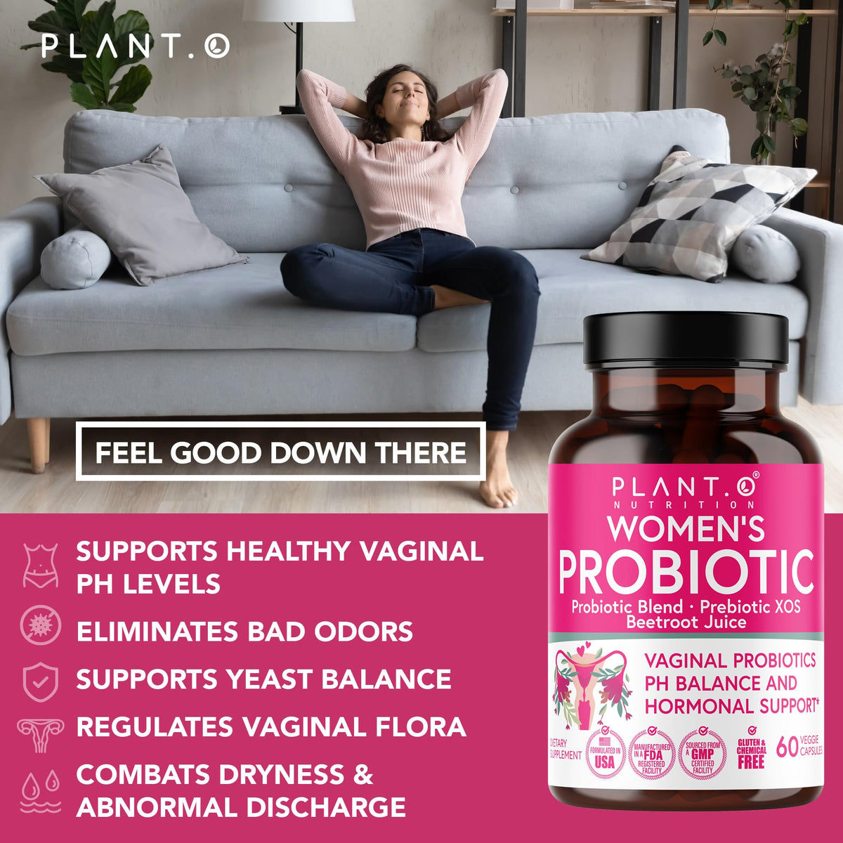 PLANT.O NUTRITION Vaginal Probiotics for Women with 4 Lactobacillus Strains Probiotic & Prebiotic Blend PLANT.O NUTRITIONBuy Supplements Australia