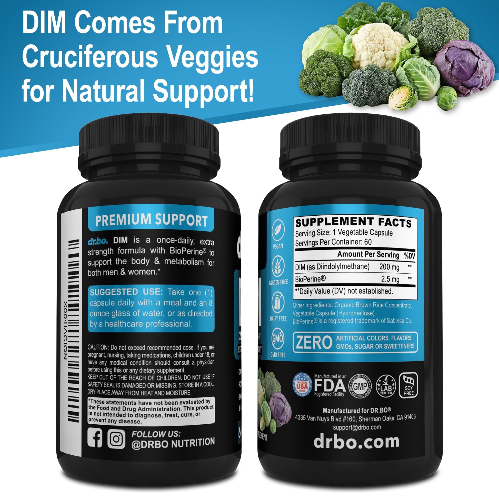 DIM Supplement for Women & Men 200mg - Androgen Estrogen Blocker for Men & Women, Hormonal Acne Pills, Hormone Balance, Menopause Support, Diindolylmethane DIM Supplement Plus BioPerine - 60 Capsules DR. BOBuy Supplements Australia
