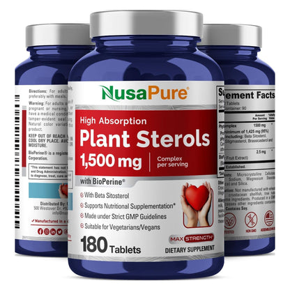 NusaPure Plant Sterols 1500 mg - 180 Tablets (Non-GMO, Vegan) Beta Sitosterol, Bioperine NusaPureBuy Supplements Australia