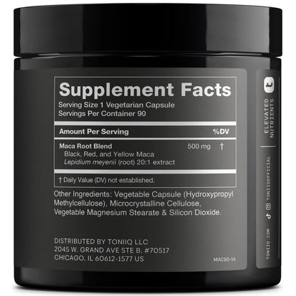 Toniiq Maca Root - Ultra High Potency 20:1 Extract - Black, Red and Yellow Maca Complex - Single Origin, Wildcrafted & Highly Concentrated - Third-Party Lab Tested - 90 Capsules Toniiq buy supplements Au