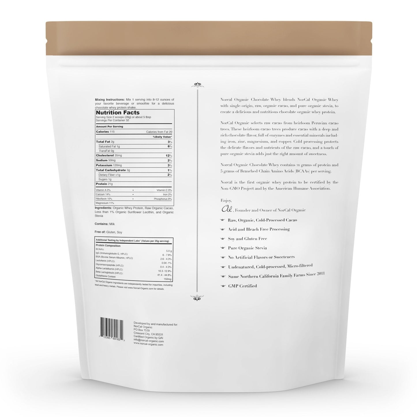 NorCal Organic Chocolate Whey Protein - 2lbs | 100% USA Grass-Fed, USDA Certified NorCal OrganicBuy Supplements Australia