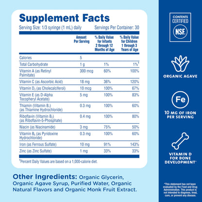 Mommy's Bliss Baby Multivitamin + Iron, Daily Essential Baby Vitamins for Immune Support, Healthy Growth & Bone Development, Age 2 Months+, 30 ml