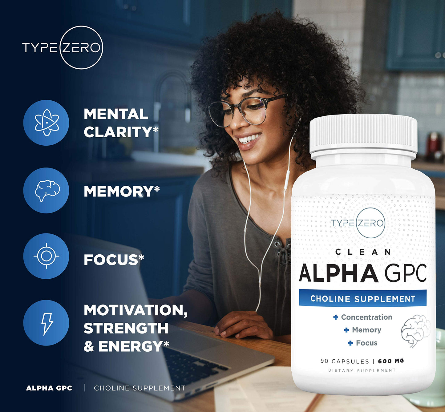 Type Zero Ultra Clean Alpha GPC Choline Supplement (600mg | 90 Capsules) Soy Free, Non-GMO Nootropics Alpha GPC 600mg / 300mg; Alpha-GPC Brain Memory and Focus Supplements Type ZeroBuy Supplements Australia
