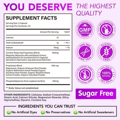 BUCAOAGU Cortisol Supplements for Women - Cortisol Reducer & Stress Support - Magnolia Bark, Rhodiola Rosea, Holy Basil, Magnesuim, Phosphatidylserine - Hormone Balance & Mood, Focus, Sleep Support BUCAOAGUBuy Supplements Australia