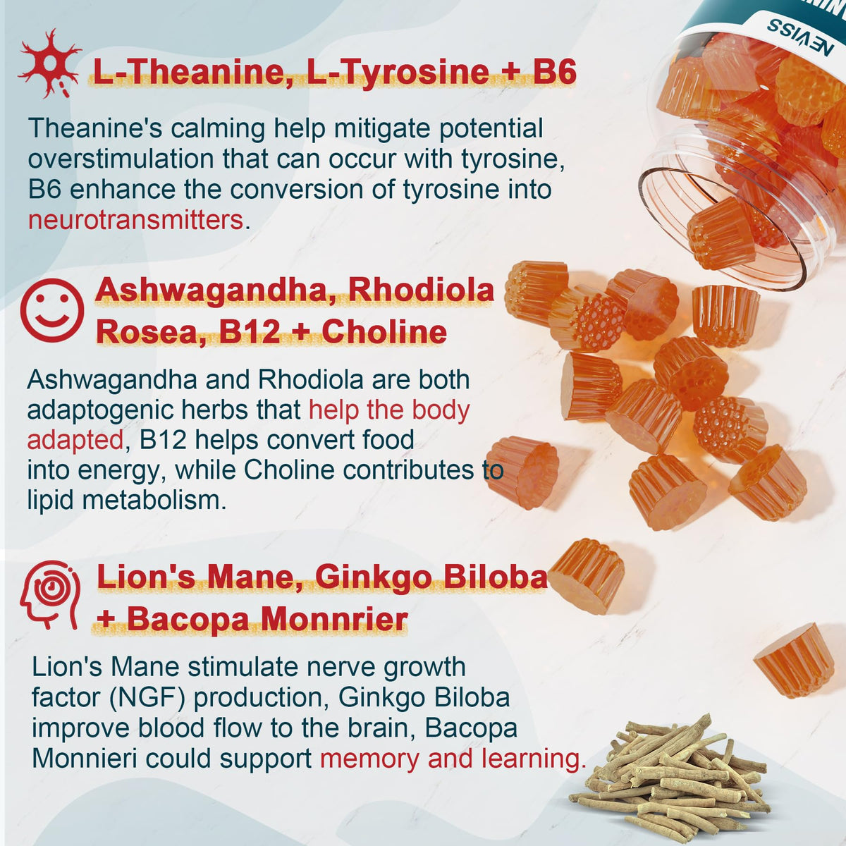 11-IN-1 Brain Supplement for Memory and Focus with L-Tyrosine L-Theanine, Methylated B12 & B6, Lion's Mane Mushroom, Ginkgo Biloba, Bacopa Monnieri, Choline for Focus, Nootropic, Energy, 2Packs NEVISSBuy Supplements Australia