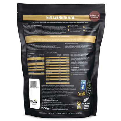 Healthspan Elite All Blacks Mass Gain Protein Blend (1500g) | Chocolate | 28g of Protein Healthspan EliteBuy Supplements Australia