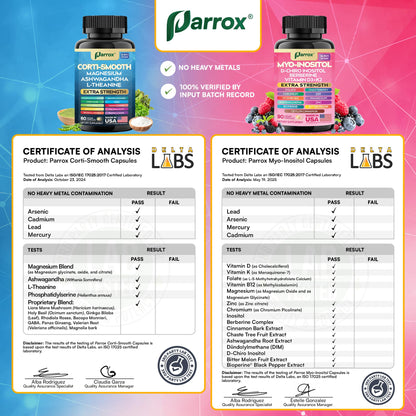 Parrox Cortisol & Myo-Inositol Supplement Bundle, Soothe & Smooth Bundle, 13-in-1 Cortisol Balance, Magnesium, Ashwagandha, L-Theanine, D-Chiro Inositol, Folate, Berberine, Chasteberry (150 Capsules) ParroxBuy Supplements Australia