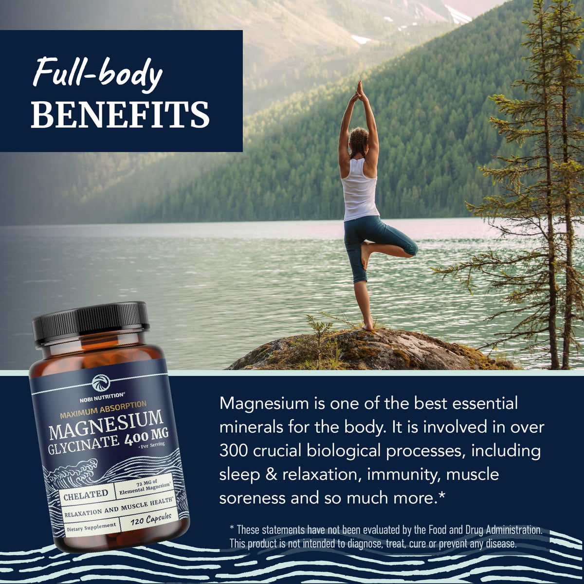 Magnesium Glycinate 400mg | High Absorption Formula for Sleep, Calm, Muscle Relaxation, Heart, Bone & Nerve Support for Women & Men | Chelated Magnesium Glycinate Supplement | 120 Ct (2 Month Supply) Nobi NutritionBuy Supplements Australia