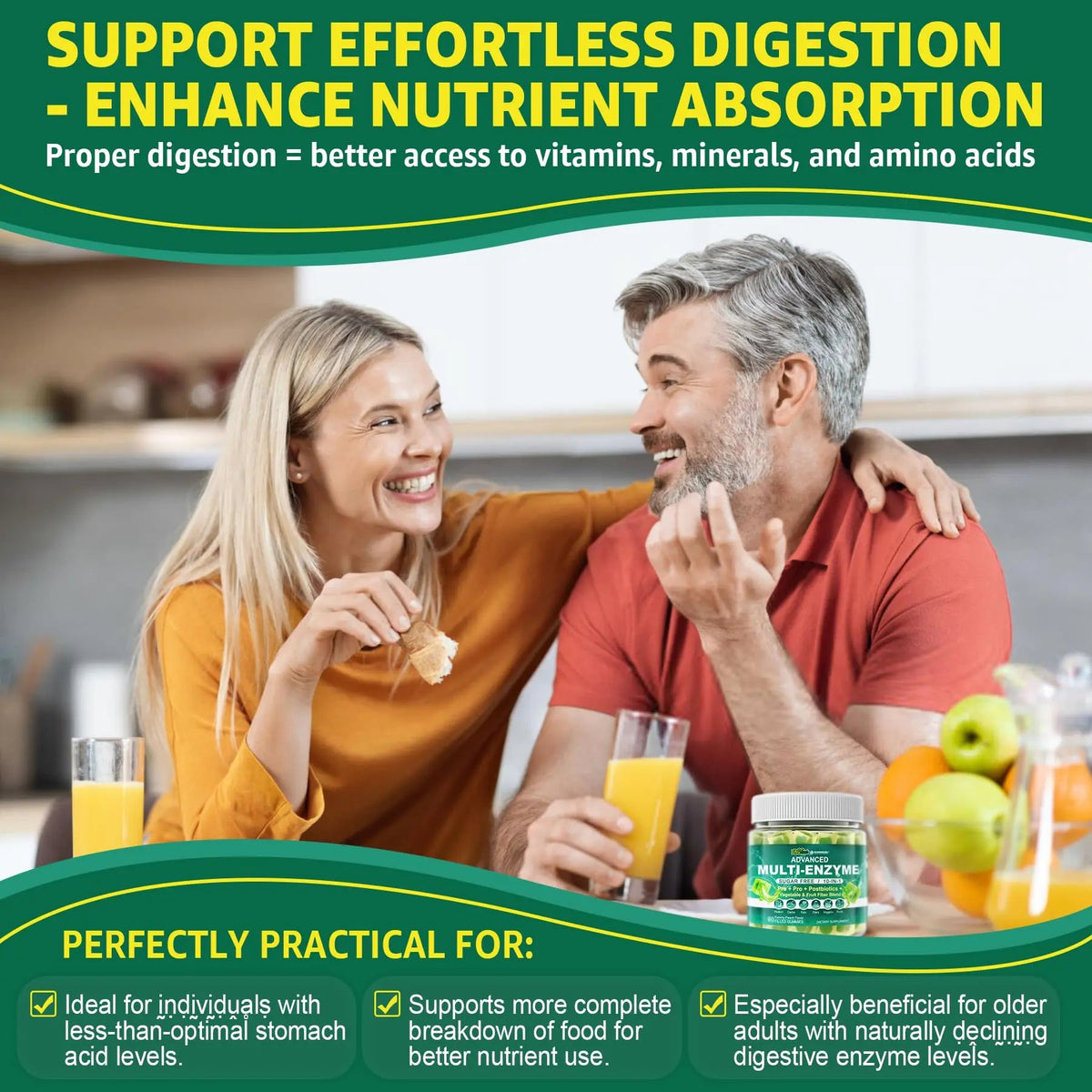 Digestive Enzymes Gummies for Women & Men, Multi-Enzymes with 90Billion CFU Probiotics and Prebiotics & Postbiotic, Vegetable & Fruit Fiber Blend, Super Enzymes for Digestive & Gut Health,Immune,60Cts EnvyCureBuy Supplements Australia