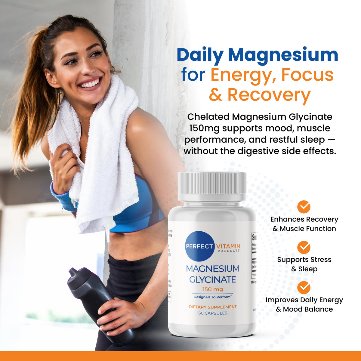 Perfect Vitamin Products Magnesium Glycinate 150mg – Vegan Capsules for Sleep, Stress & Muscle Support – Non-GMO, High Absorption, Gentle on Stomach – (60 Vegan Capsules) Perfect Vitamin ProductsBuy Supplements Australia