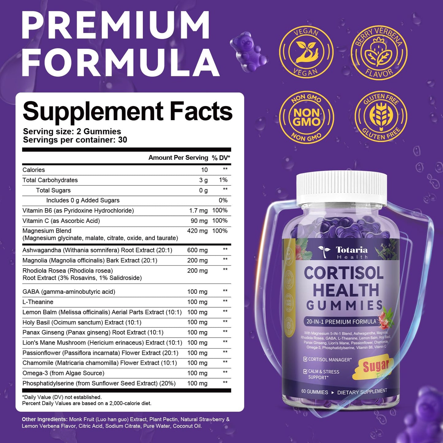 Cortisol Supplements for Women & Men 20-in-1 Cortisol Gummies with Ashwagandha Rhodiola Rosea Magnesium Phosphatidylserine Calm Focus Mood Support Healthy Cortisol Levels 30 Day Supply TotariaBuy Supplements Australia