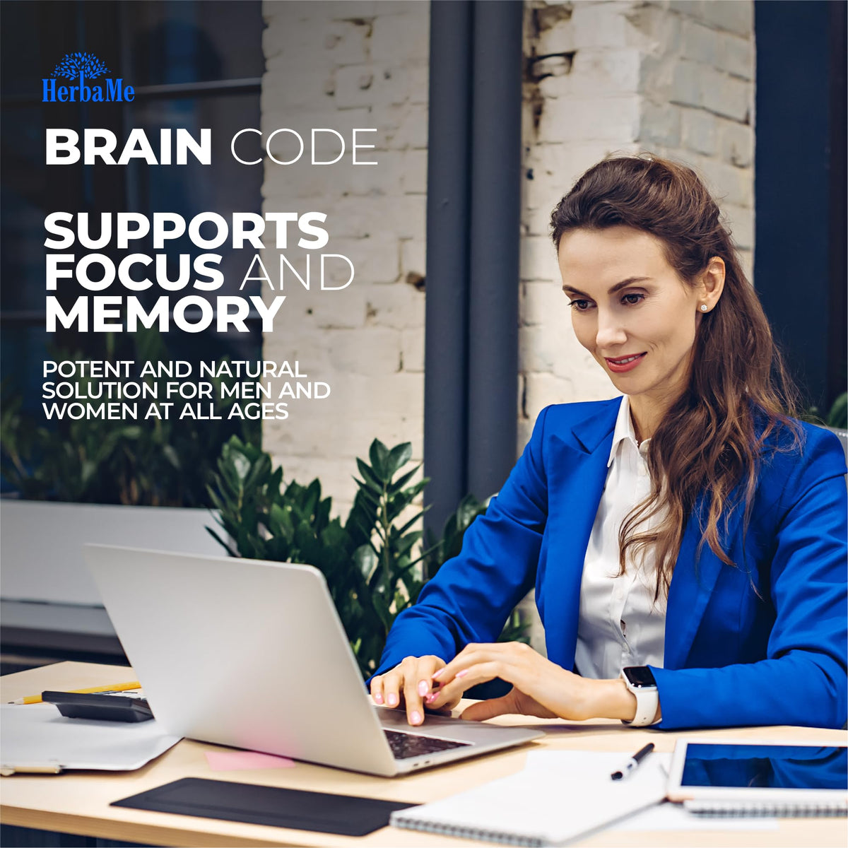 HerbaMe Brain Code Nootropic Brain Supplement for Memory and Focus | Supports Cognitive Health & Mental Clarity, Enhance Concentration | 90 Capsules HerbaMeBuy Supplements Australia