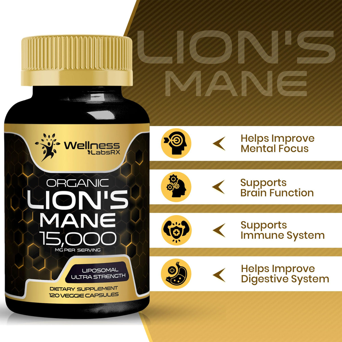 Lions Mane Supplement Capsules - 120 Count - Mushroom Supplement, Brain Supplements WELLNESS LABSRXBuy Supplements Australia
