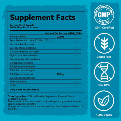 Teelne Probiotics 80 Billion CFU - 10 strains, Prebiotic+ Probiotics Support Digestive & Gut Health, Bloating & Constipation Relief, 30 Capsules (30-Day Supply) Teelne buy supplements Au