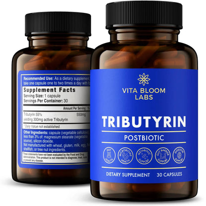 Tributyrin Supplement - Better Delivery & More Effective than Sodium Butyrate - Gut Health & Digestive Support - 3-in-1 Butyrate Postbiotics for Leaky Gut & Gut Barrier Support - 30 Capsules Vita Bloom LabsBuy Supplements Australia
