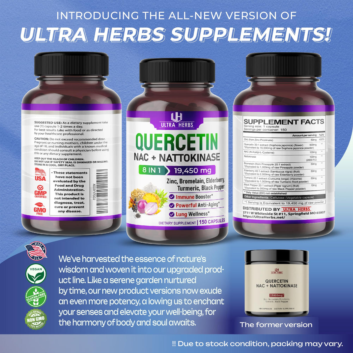 Quercetin 19,450mg 8 IN 1 with NAC, Nattokinase, Zinc, Bromelain, Elderberry, Turmeric ULTRA HERBSBuy Supplements Australia