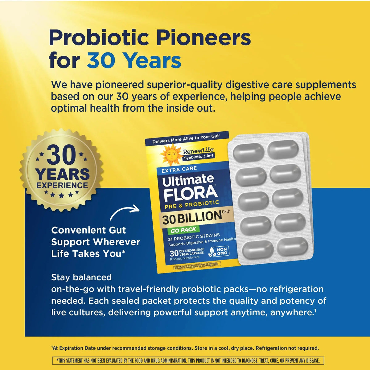 Renew Life Extra Care Go-Pack Probiotic Capsules, Daily Supplement Supports Immune, Digestive and Respiratory Health, L. Rhamnosus GG, Dairy, Soy and gluten-free, 30 Billion CFU, 30 Ct Renew Life buy supplements Au