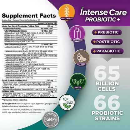 Vital Planet - Intense Care Colon & Constipation Probiotics Plus Organic Prebiotics, Postbiotics, Parabiotics, Complete 4-in-1 Health Supplement for Adults, 65 Billion CFU, 66 Strains, 30 ct Vital PlanetBuy Supplements Australia