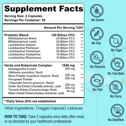 Menopause Supplements for Women, 120 Billion CFU Probiotic, 13-in-1 Herbs Probiotics Complex, for Menopause Relief, Hormone Balance, Hot Flashes, Night Sweats, Mood Swings, Gut & Immunity - 60 Capsule DmeisyBuy Supplements Australia