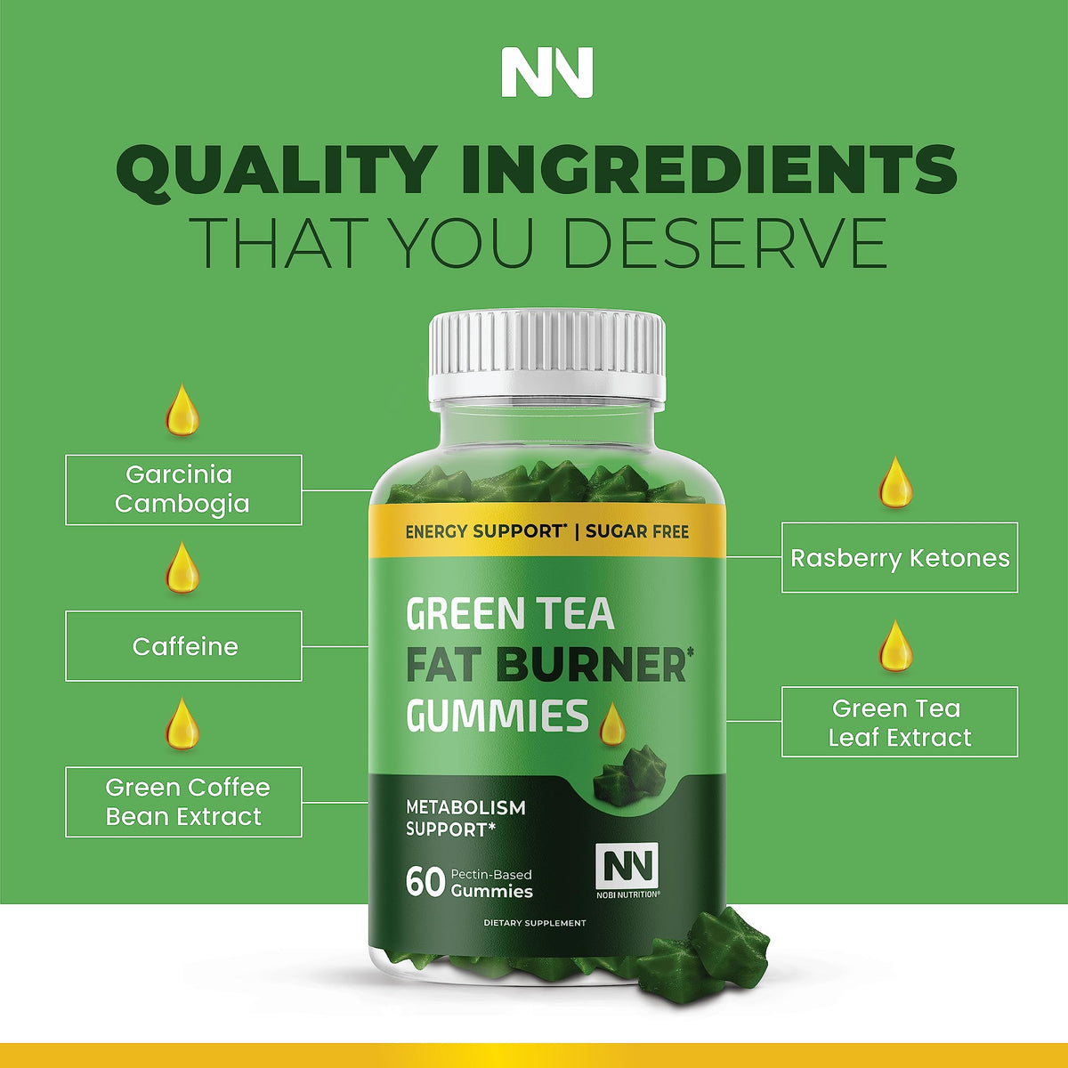 Nobi Nutrition Green Tea Fat Burner Gummies for Weight Loss | Metabolism Boost Nobi NutritionBuy Supplements Australia