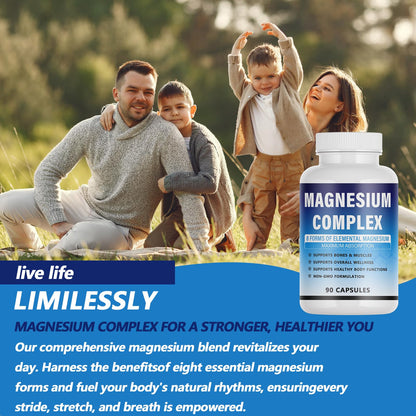 Magnesium Complex Supplement - 8 Elemental Magnesium 1000mg - Glycinate, Citrate, Malate, Taurate Chelated | Easy Absorption, Energy Support | Vegan Non-GMO, 90 Capsules (1pc) KFUKFU buy supplements Au