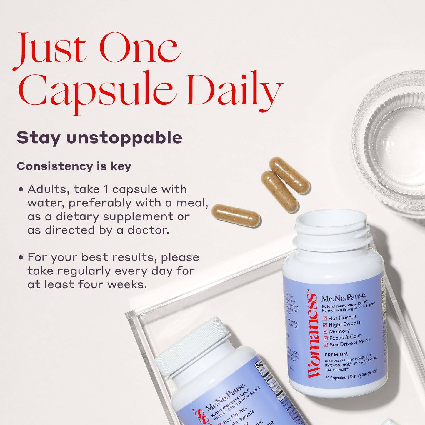 Womaness Menopause Supplements for Women - Hormone Balance for Women Perimenopause and Menopause - Ashwagandha, Pycnogenol and Bacognize for Hot Flashes, Brain Fog and Mood Hormone Free - 30 Capsules WomanessBuy Supplements Australia