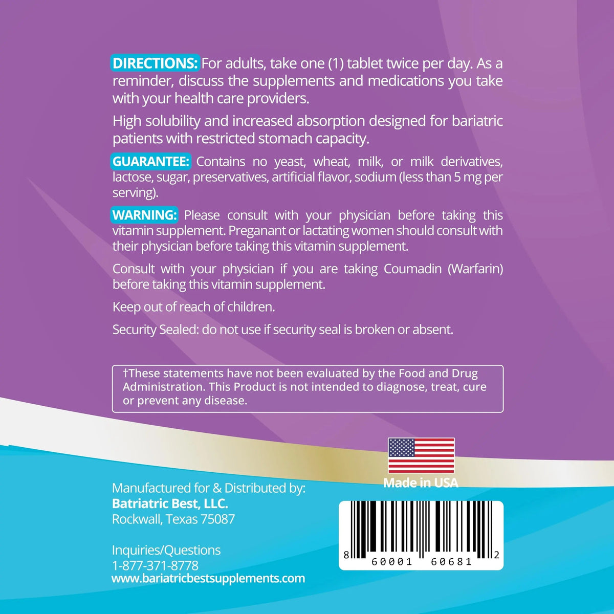 High A D E K Bariatric Multivitamin for Post DS/SADI Surgery, 25 Essential Nutrients for Post-Weight Loss Surgery, 180 Tablets Bariatric Best SupplementsBuy Supplements Australia
