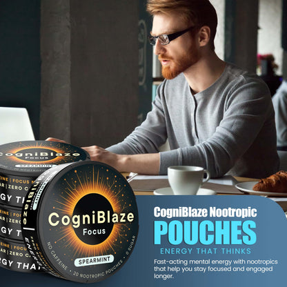 CogniBlaze Nootropic Pouches Caffeine Free (Spearmint) | 80 Focus Pouches for Clarity | 4 Pack (20 Per Can) | Mental Energy Pouches | 25mcg Huperzine A per Nootropic Pouch | Zero Calories CogniBlazeBuy Supplements Australia