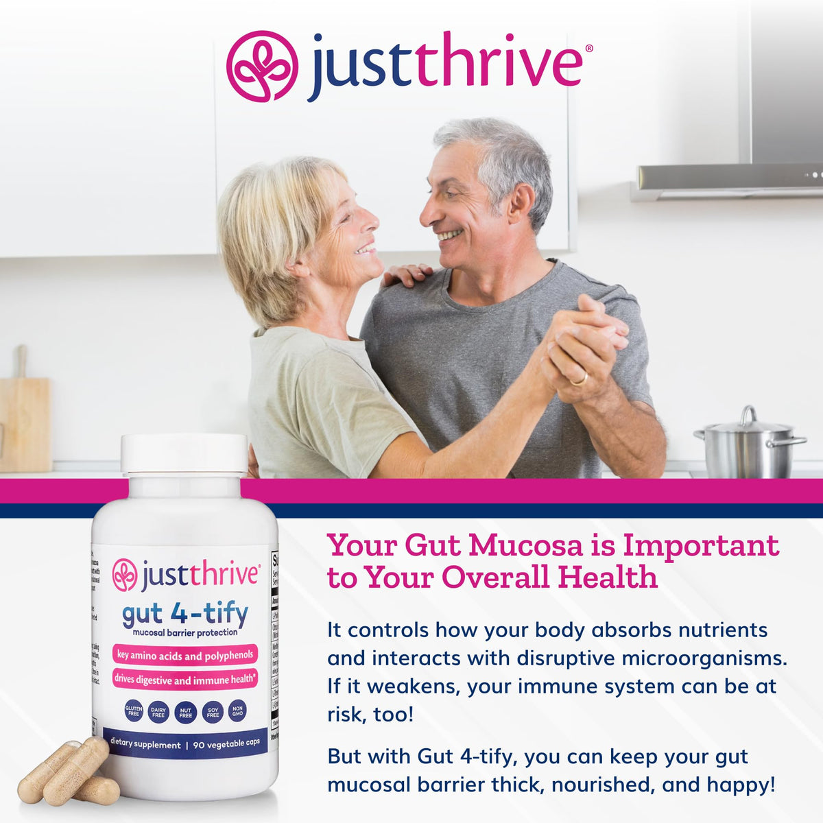 Just Thrive Gut 4-tify - Gut Health Supplements for Women and Men - Anti Bloat, 90 Vegetable Capsules Just ThriveBuy Supplements Australia
