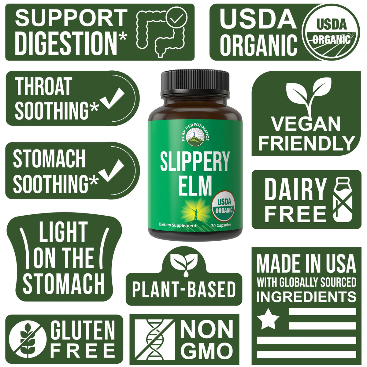 USDA Organic Slippery Elm for Women & Men. Vegan Capsules with Micronized Slippery Elm Bark Powder for Digestion, Bloating Relief, & Gut Lining. Natural Mucilage That Soothes The Throat & Airways Peak PerformanceBuy Supplements Australia