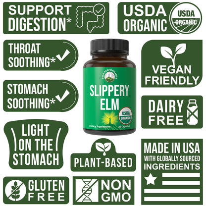 USDA Organic Slippery Elm for Women & Men. Vegan Capsules with Micronized Slippery Elm Bark Powder for Digestion, Bloating Relief, & Gut Lining. Natural Mucilage That Soothes The Throat & Airways Peak PerformanceBuy Supplements Australia