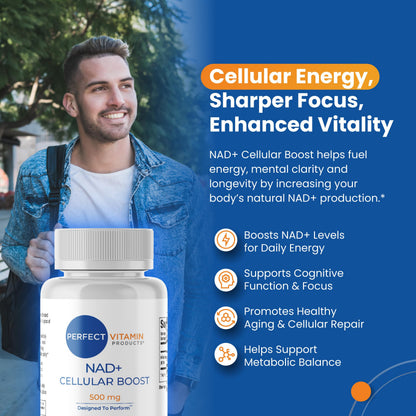 Perfect Vitamin Products NAD+ Cellular Boost – 500mg NMN Supplement for NAD+ Support, Cellular Energy, Brain Clarity & Anti-Aging – Longevity & Recovery Support – 90 Vegan Capsules (30 Servings) Perfect Vitamin ProductsBuy Supplements Australia