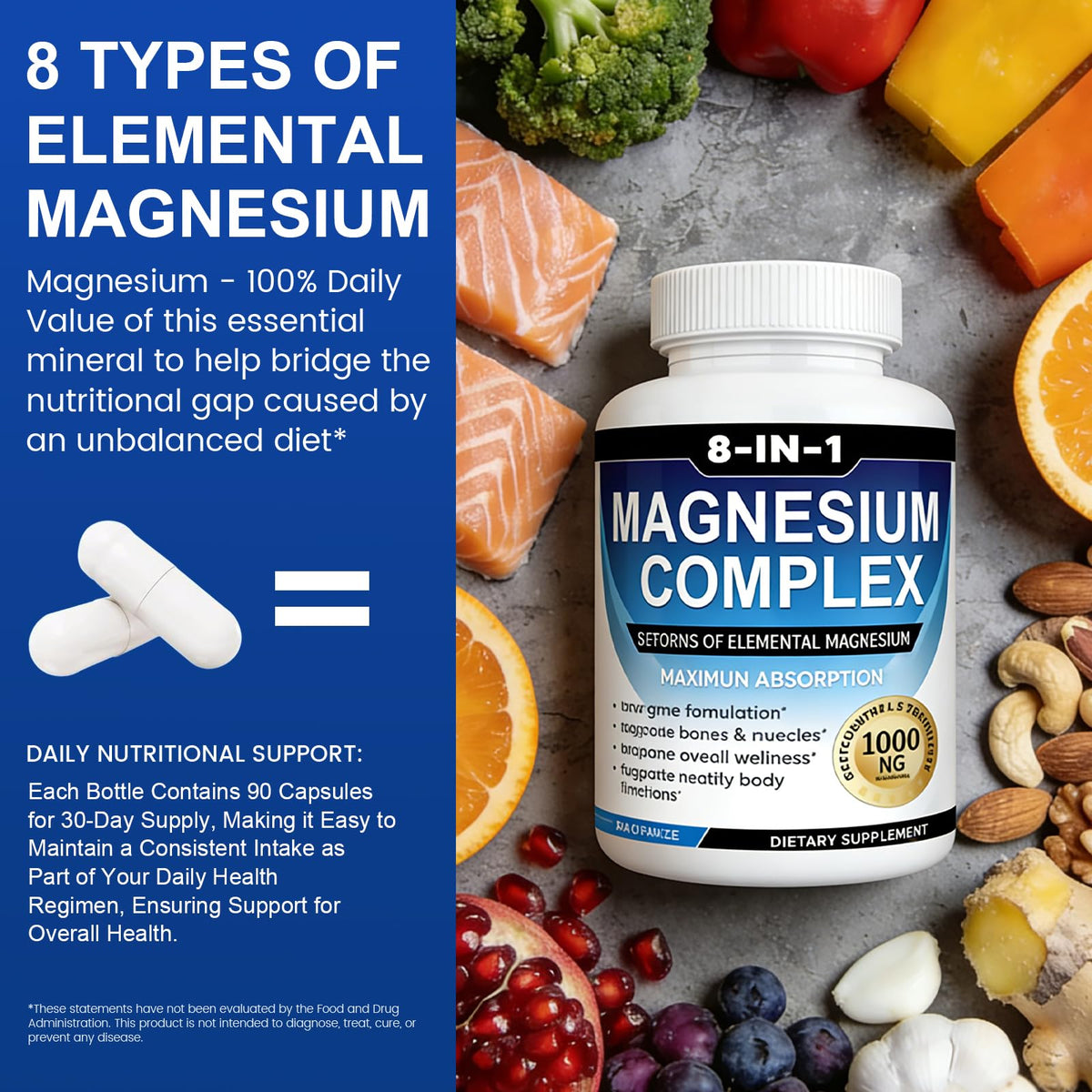 Magnesium Complex Supplement 8-in-1 Elemental 1000mg, Magnesium Glycinate, Malate & Citrate, Vegan, Non-GMO 90 Capsules MIRACLE OFFICIAL buy supplements Au