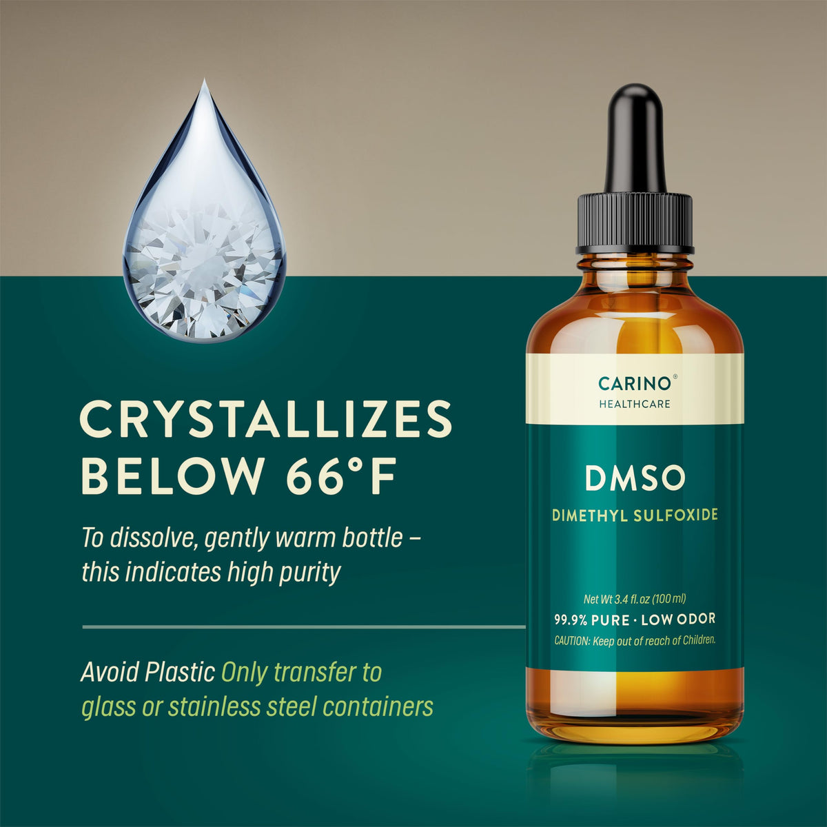 Carino HealthCare DMSO 99.9% Pharmaceutical Grade - FT-IR Verified Dimethyl Sulfoxide in Amber Glass Bottle with Pipette & Dropper Cap 3.38 oz Carino Healthcare buy supplements Au