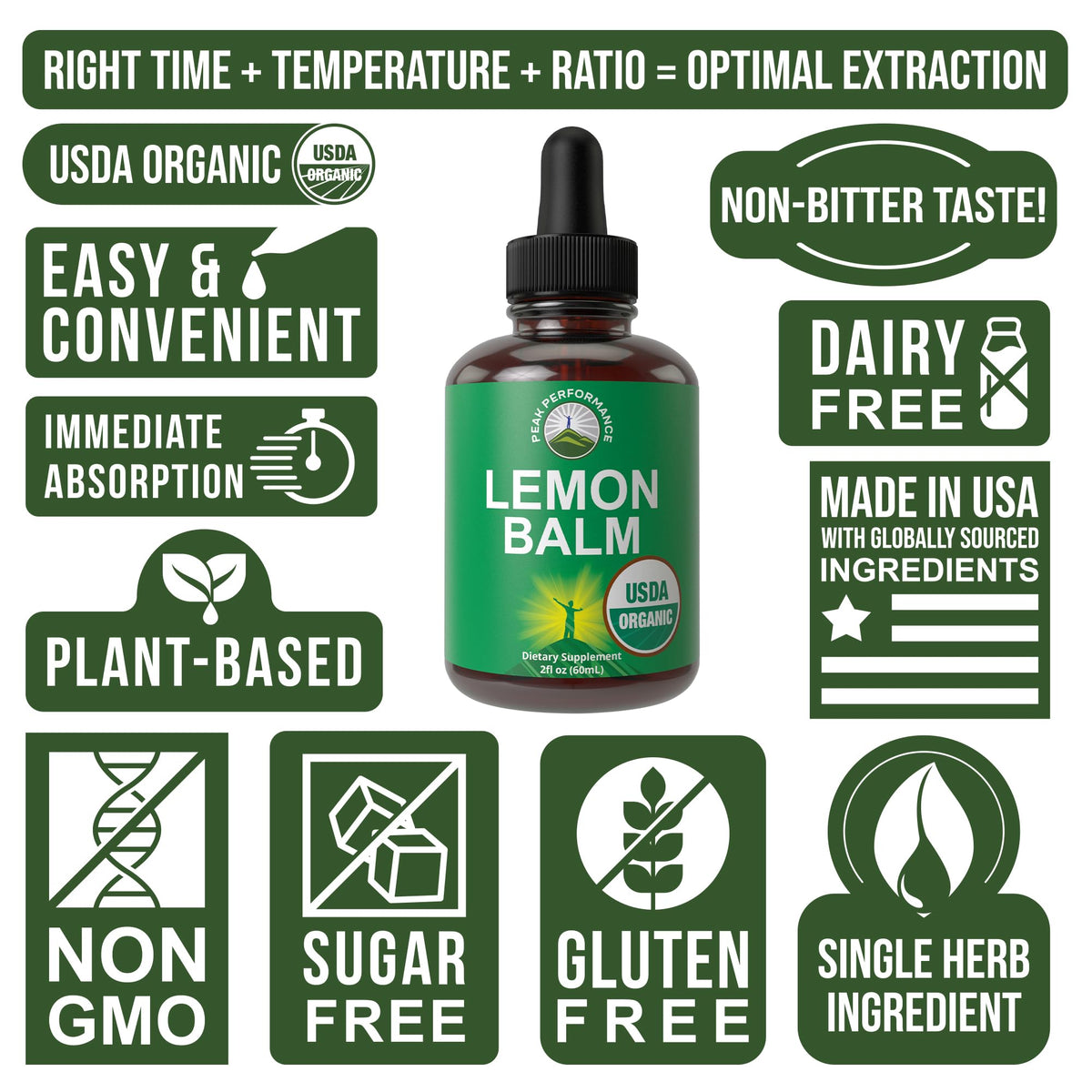 USDA Organic Lemon Balm Tincture. Liquid Organic Lemon Balm Oil Drops Supplement for Relaxation, Calm, Digestion. Vegan Leaf Extract. Zero Sugar, Gluten Free Supplements for Women and Men Peak PerformanceBuy Supplements Australia