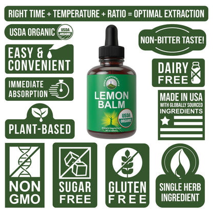 USDA Organic Lemon Balm Tincture. Liquid Organic Lemon Balm Oil Drops Supplement for Relaxation, Calm, Digestion. Vegan Leaf Extract. Zero Sugar, Gluten Free Supplements for Women and Men Peak PerformanceBuy Supplements Australia