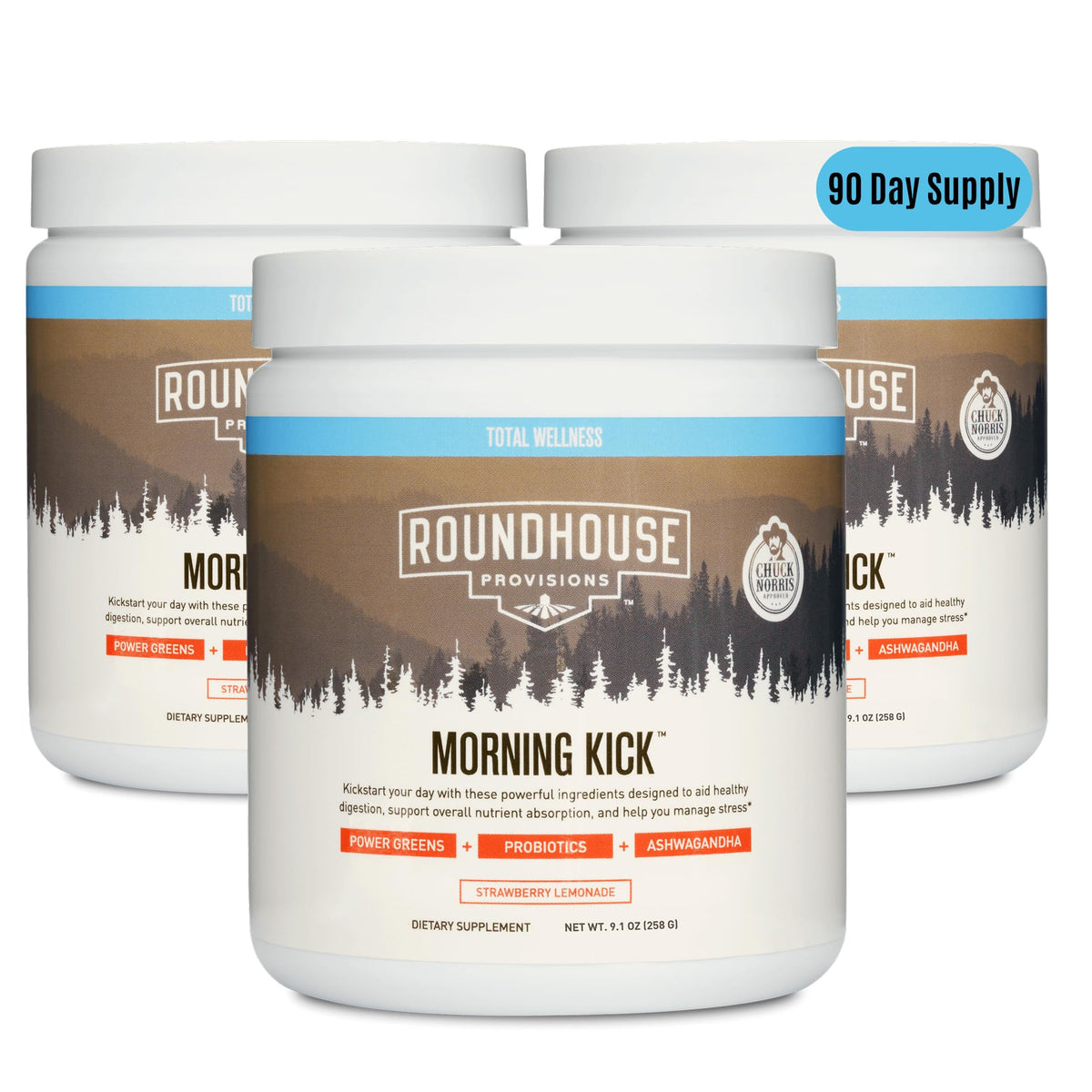 ROUNDHOUSE PROVISION Morning Kick, Greens Superfood Powder Supplement with Ashwagandha, Collagen & Probiotics - Sugar Free, Caffeine Free (3 Pack, Strawberry Lemonade Flavor) by Chuck Norris ROUNDHOUSE PROVISIONBuy Supplements Australia