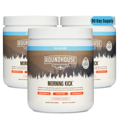 ROUNDHOUSE PROVISION Morning Kick, Greens Superfood Powder Supplement with Ashwagandha, Collagen & Probiotics - Sugar Free, Caffeine Free (3 Pack, Strawberry Lemonade Flavor) by Chuck Norris ROUNDHOUSE PROVISIONBuy Supplements Australia