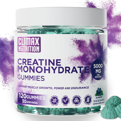 Creatine Monohydrate Gummies - Vegan, Sugar-Free, Gluten-Free - Boosts Muscle Recovery, Strength & Lean Muscle Growth - Brain Health Support - for Men & Women - Blueberry Flavor - 120 Gummies CLIMAX NUTRITIONBuy Supplements Australia