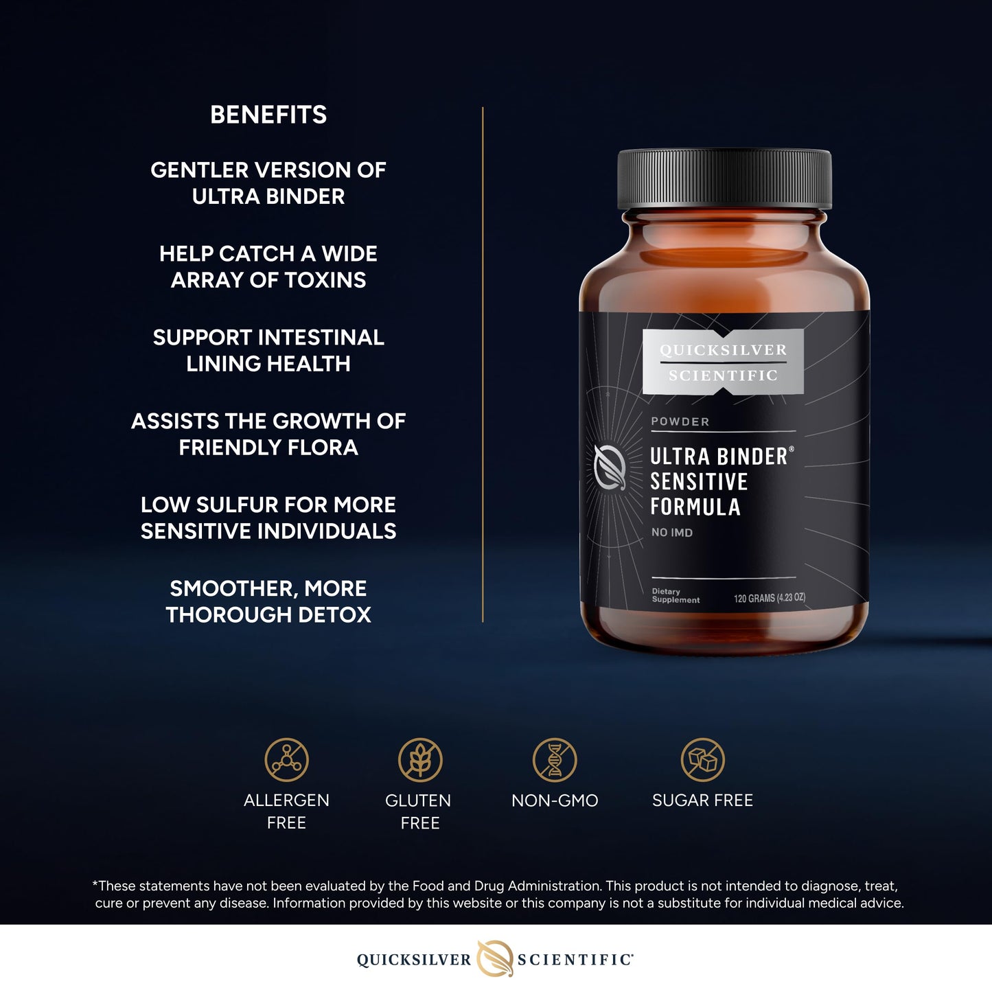 Quicksilver Scientific Ultra Binder Sensitive Formula - Gut Health Supplement with Activated Charcoal, Bentonite Clay - Cleansing Support Powder (120g) Quicksilver ScientificBuy Supplements Australia
