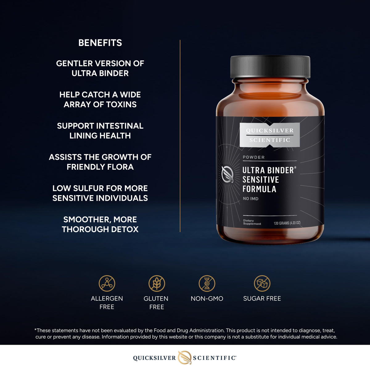 Quicksilver Scientific Ultra Binder Sensitive Formula - Gut Health Supplement with Activated Charcoal, Bentonite Clay - Cleansing Support Powder (120g) Quicksilver ScientificBuy Supplements Australia