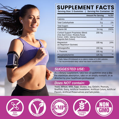 HOLLEGEND Cortisol Supplements for Women Men, Cortisol Gummies with Ashwagandha, Magnesium, L-Theanine, Phosphatidylserine, B6 for Cortisol Detox, Relaxation, Sleep, Focus, Sugar-Free, Vegan, 60 HOLLEGENDBuy Supplements Australia