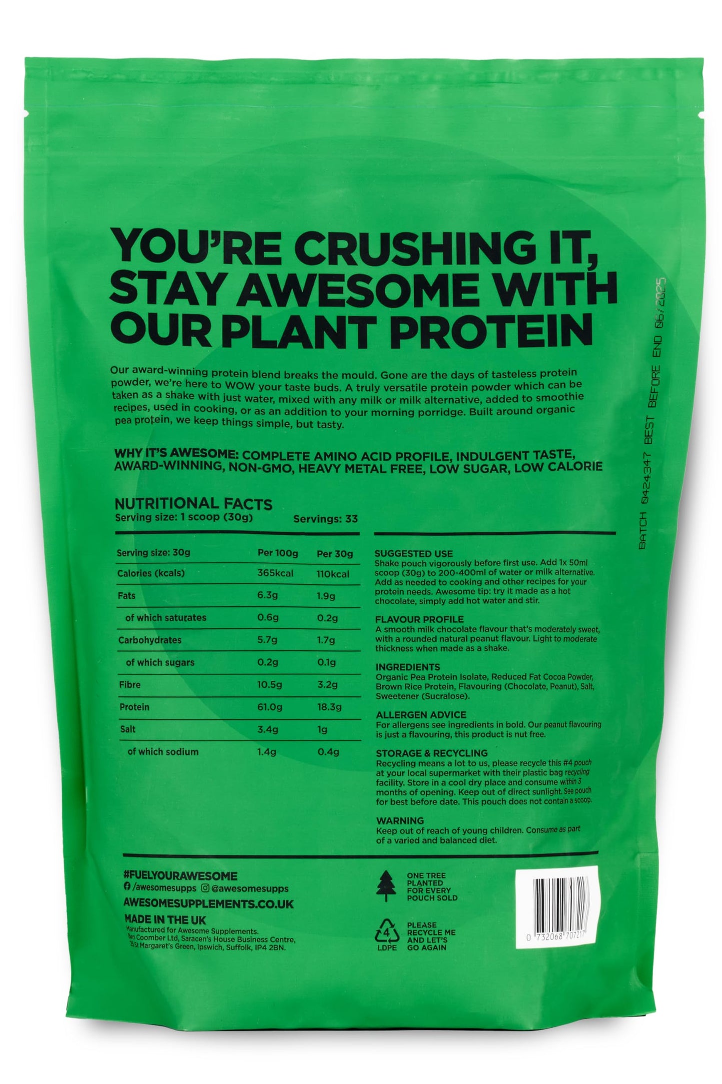 Chocolate Nut Awesome Protein Powder by Ben Coomber | 1kg Vegan Organic Flavoured Protein Ben CoomberBuy Supplements Australia