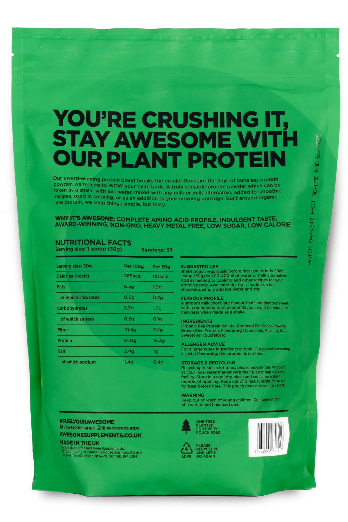Chocolate Nut Awesome Protein Powder by Ben Coomber | 1kg Vegan Organic Flavoured Protein Ben CoomberBuy Supplements Australia