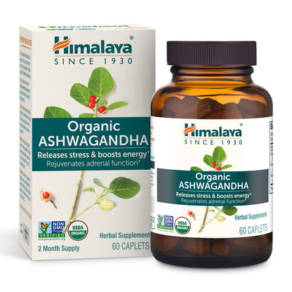 Himalaya Organic Ashwagandha Root - Adrenal Support, Stress Relief, Vegan, Non-GMO - 670 mg, 60 Caplets HimalayaBuy Supplements Australia